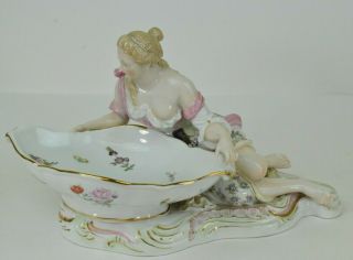 Dresden Style Porcelain Figural Sweet Meat Serving Dish Woman 7 " Tall