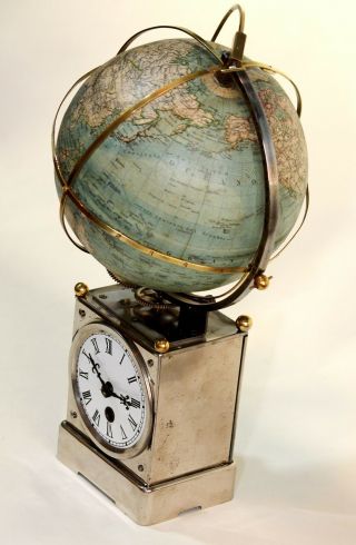 19 Cms Terrestrial Globe Clock Germany And Paris: C.  1920