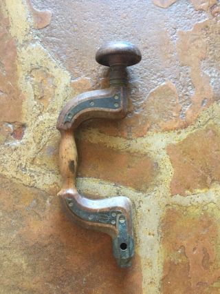 Vintage Antique Brass And Wood Hand Drill