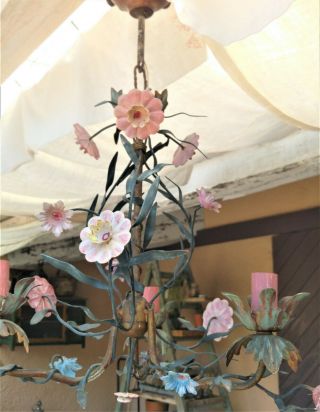 Antique Hand Crafted Hand Painted Charming Metal Chandelier 3 Lights Flowers