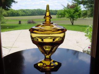 Vintage Viking Amber Art Glass 10 " Apothecary Candy Dish Jar Compote Finial Lid