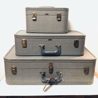 Vintage Mendel Of Cincinnati Black/grey Houndstooth Leather Trims Suitcase Set