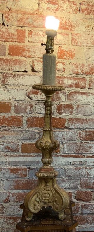 Vintage Italian 19th Century Candlestick Pricket Carved Wood And Gold Gilt