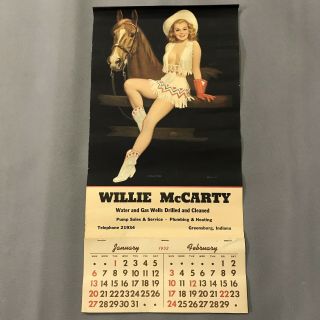 Vintage 1952 Pin Up Girl Calendar By Walt Otto / Cowgirl And Horse