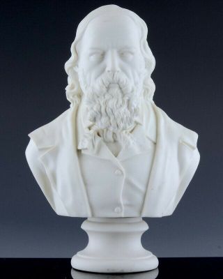 Vry Finely Detailed Antique Parian Bisque Bust Figure Of Lord Tennyson
