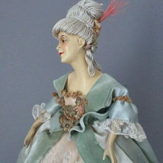 Antique Figural Boudoir Lamp Wax Half Doll French Lace Ribbonwork,  Satin
