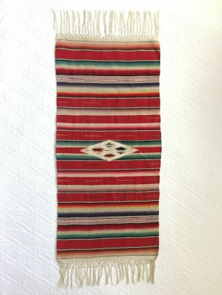 Vintage Mexican Saltillo Serape Wool Wall Hanging Runner - Vibrant Colors