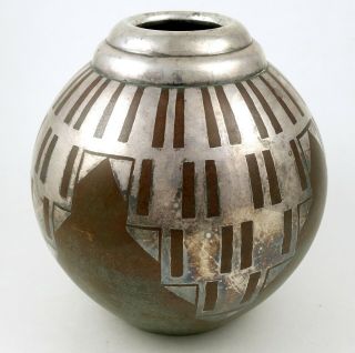 Vtg Luc Lanel France Christofle Dinanderie Art Deco Vase 1930,  Brass,  Silver 6 "