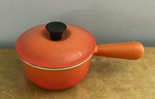 Vintage Le Creuset Flame Orange Red Covered Sauce Pan 14 Hollow Handle 28 Oz