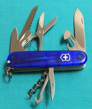 Victorinox Swiss Army Pocket Knife - Blue Translucent Huntsman - Multi Tool