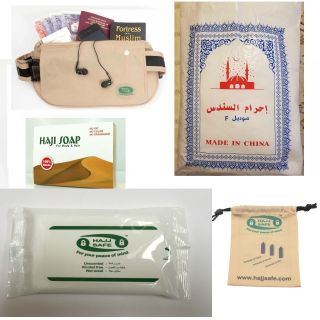 Hajj & Umrah Essentials - Belt,  Ihram,  Stone Bag,  Soap,  Wipes,  Hajj Safe