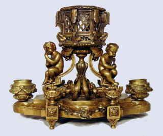 Fine Antique French Bronze Cherub Candlestick Lamp Censer Urns Cherubs Putti