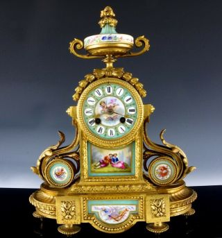 Gorgeous C1870 P H Mourey H&f Paris Sevres Porcelain & Gilt Bronze Mantel Clock