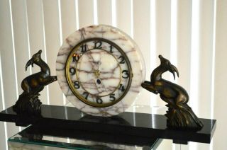 Antique Art Deco Marble Bronze Mantel Clock Circa 1930