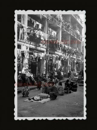 1940s Market Street Scene Women Kids Vintage B&w Old Hong Kong Photograph 1650