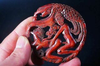 Unique Chinese Old Jade Hand Carved Sexy Man&woman&phoenix Pendant H17