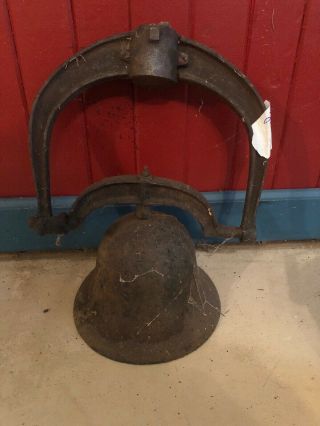 Vtg Antique Cast Iron Bell W/ Yoke Farm Dinner School