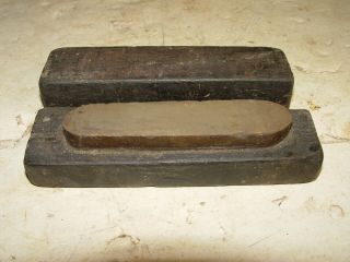 Antique Vintage Knife Razor Small Sharpening Stone Hone Tool W/ Wood Case
