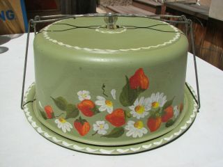 Vintage Floral Print Cake Carrier Nostalgic Tin Caddy