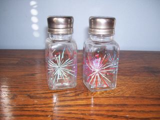 Vintage Mid Century Painted Glass Salt And Pepper Shakers.  Look