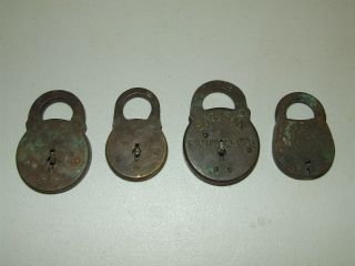 Four Antique 19th C.  Bronze Padlock Locks - Yale,  Samson,  Y&t Yale & Towne,  Etc.