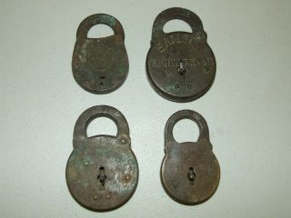 Four Antique 19th C.  Bronze Padlock Locks - Yale,  Samson,  Y&T Yale & Towne,  Etc. 2