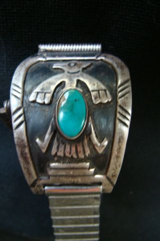 Vintage Native American Navajo Sterling Silver Thunderbird Watch Band Wturquoise