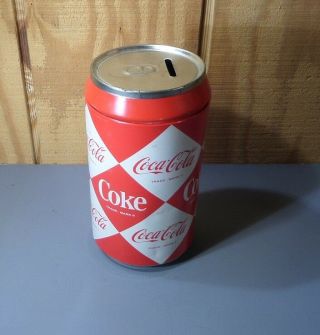 Vintage Coke Coca Cola Tin Can Coin Bank 8 "