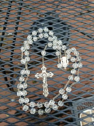 Vintage Creed Sterling Silver Cut Crystal Rosary
