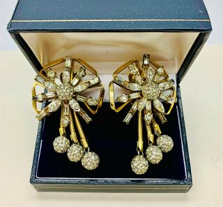 VINTAGE JEWELLERY SIGNED HOBE SPARKLING CLEAR CRYSTAL DROP CLIP ON EARRINGS 2