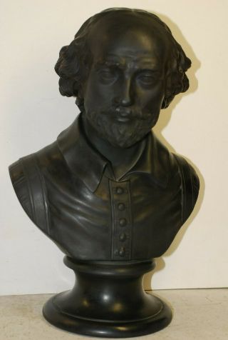 Wedgwood Black Basalt Bust Of Shakespeare,  13 ",  Marked Twice,  19th Century