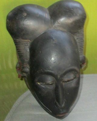 Vintage Carved Wood Baule Ivory Coast African Mask W/ Bite Bar