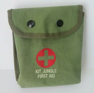 Vintage Jungle First Aid Kit Army Green Canvas Medic Bag With Belt Loop