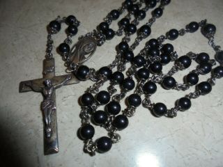 Vintage - - Creed - - Sterling And Black Bead Rosary