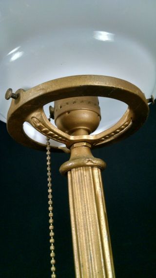 ANTIQUE ART DECO LAMP cast iron table vintage milk glass 1920 ' s 3