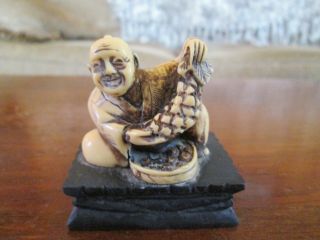 Small Antique Vtg Carved Cattle Bone Buddha Figure 2 1/4 " High Including Base