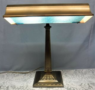 Antique Vtg Emeralite Student Desk Lamp Blue Glass Label
