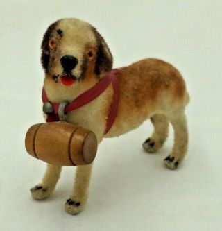 Kunstlerschutz Handwork West Germany Mini 3 " St.  Bernard Dog With Whiskey Barrel