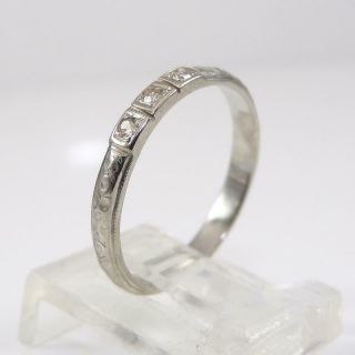 Vtg Antique Art Deco 18k White Gold Ring Diamond Anniversary Band Size 6.  5 Lfj3
