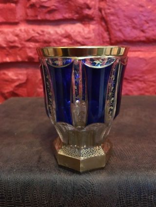 Antique 19thc Bohemian Moser Blue Cabochon Gold Gilt Goblet Rocks Glass
