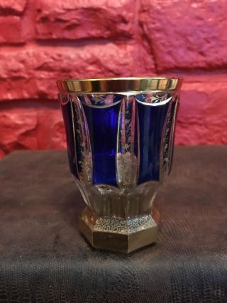 ANTIQUE 19thC BOHEMIAN MOSER BLUE CABOCHON GOLD GILT GOBLET Rocks GLASS 2