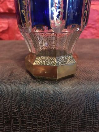 ANTIQUE 19thC BOHEMIAN MOSER BLUE CABOCHON GOLD GILT GOBLET Rocks GLASS 3