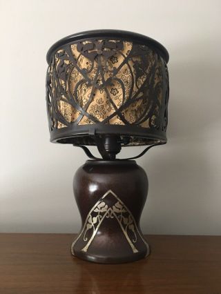 Antique Mission Arts Crafts Heintz Usa Sterling Silver On Bronze Art Lamp