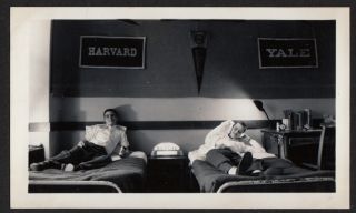 Buzzed Miller High Life Beer Men W Harvard & Yale Signs 1940s Vintage Photo Gay