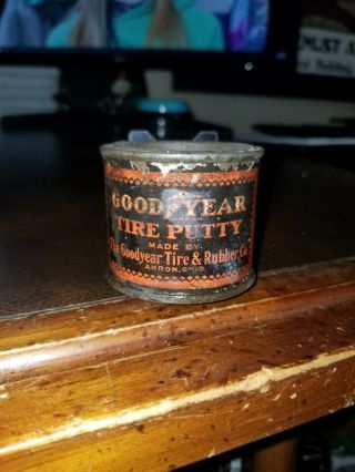 Rare Vintage 1930s Good Year Tire Putty Tin With Lid Goodyear Tire & Rubber Co