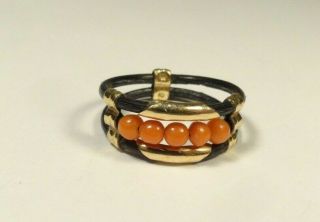 Antique Victorian Rare 18k Solid Yellow Gold Coral & Elephant Hair Ring Size 6.  5
