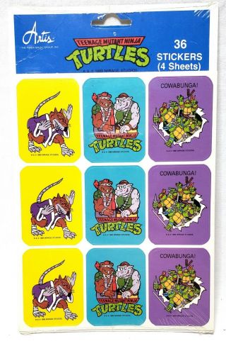 Vintage Artis Teenage Mutant Ninja Turtles Sticker Sheets 36 Stickers 1989