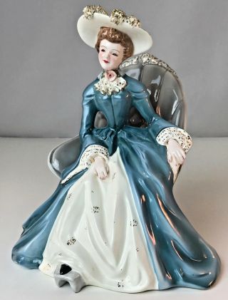 Vintage Florence Ceramics Pasadena Mary Seated 8 " Tall Figurine In Blue