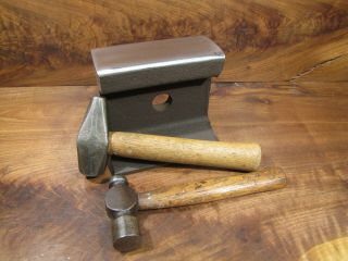 Vintage Railroad Track Anvil & 2 Blacksmith Hammers.  Metal Forming,  Knife Making