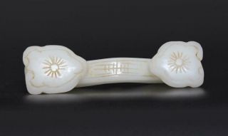 Fine Antique Chinese White Jade Statue Ruyi With Pattern